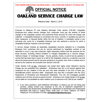 City of Oakland Service Charge Law