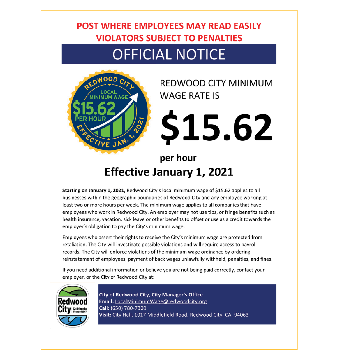 Redwood City Minimum Wage Official Notice