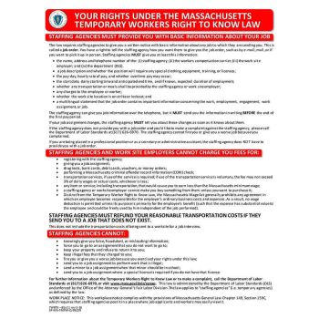 Massachusetts Temporary Worker Right to Know Poster